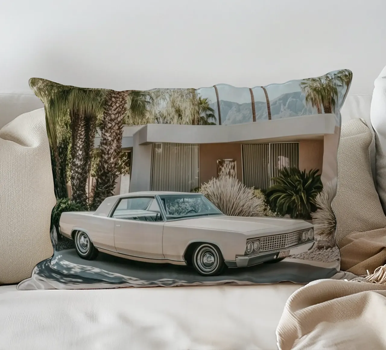 Palm Springs nostalgic architecture decorative cushion by Carinaprint