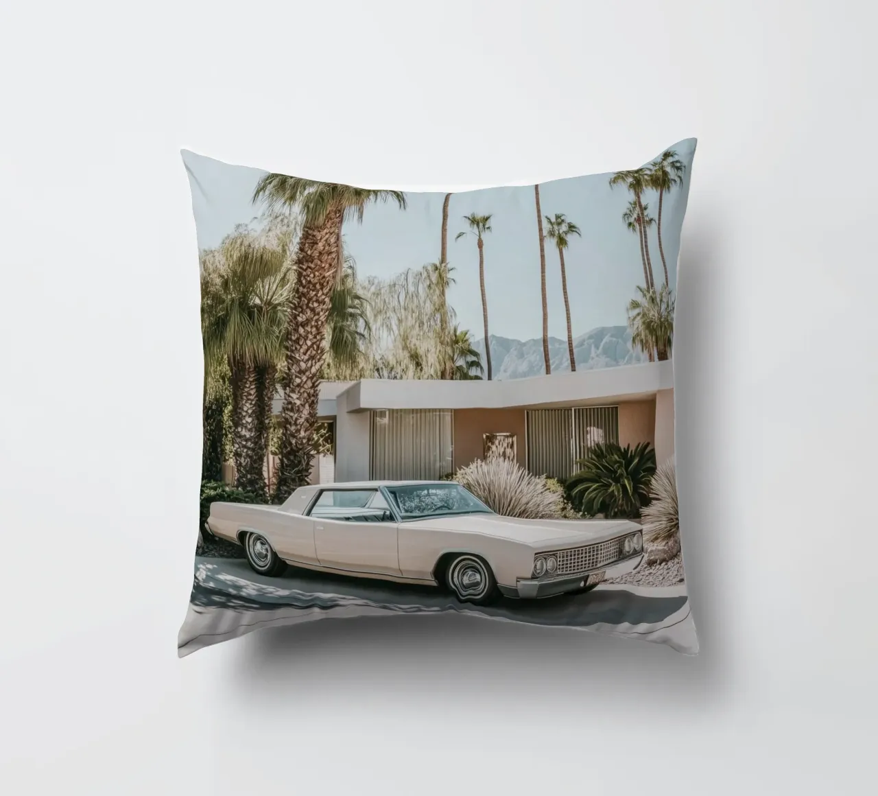 Palm Springs nostalgic architecture decorative cushion by Carinaprint