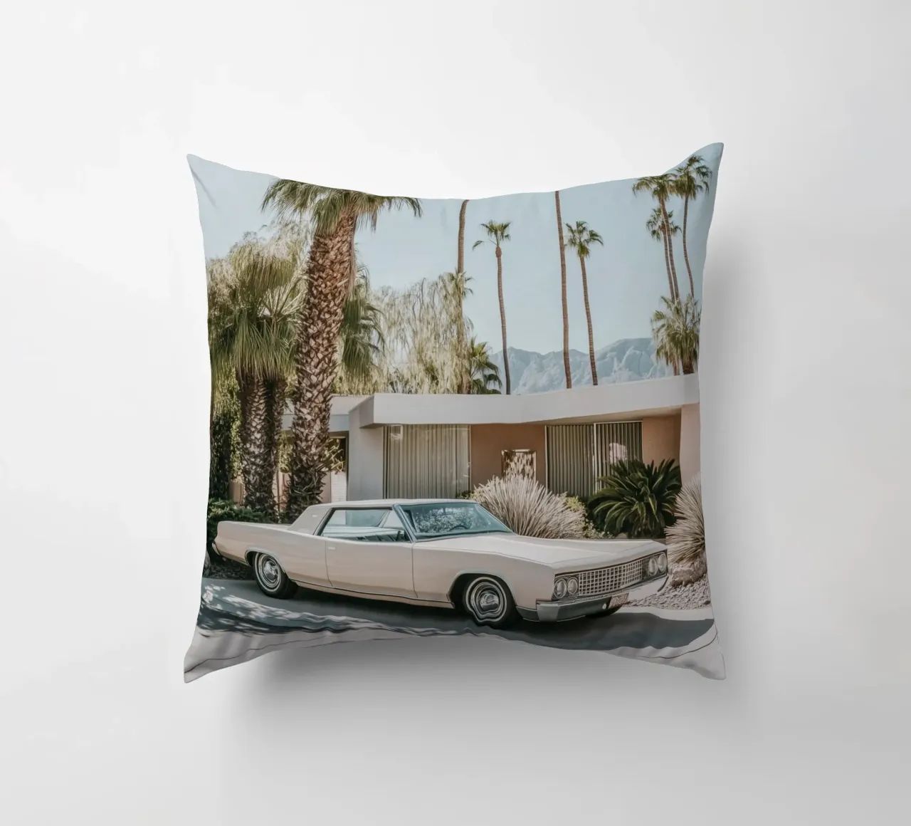 Palm Springs nostalgic architecture decorative cushion by Carinaprint