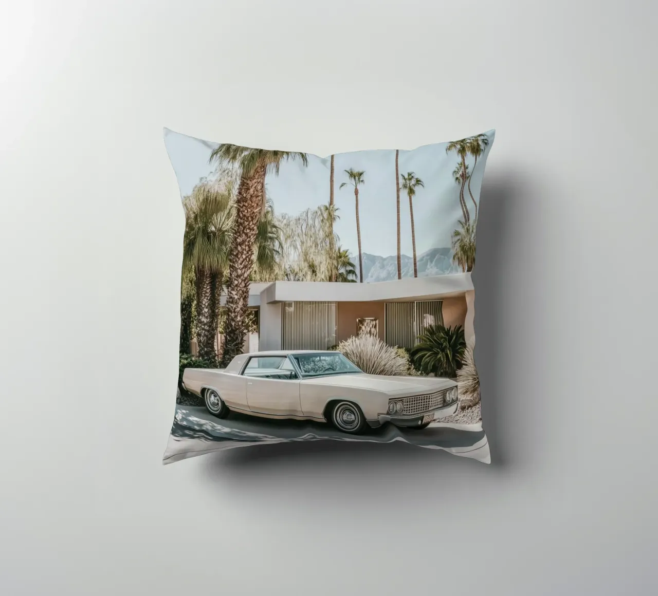 Palm Springs nostalgic architecture decorative cushion by Carinaprint