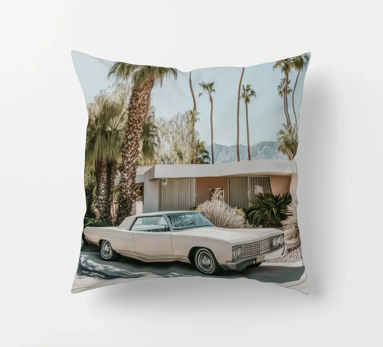 Palm Springs nostalgic architecture decorative cushion by Carinaprint