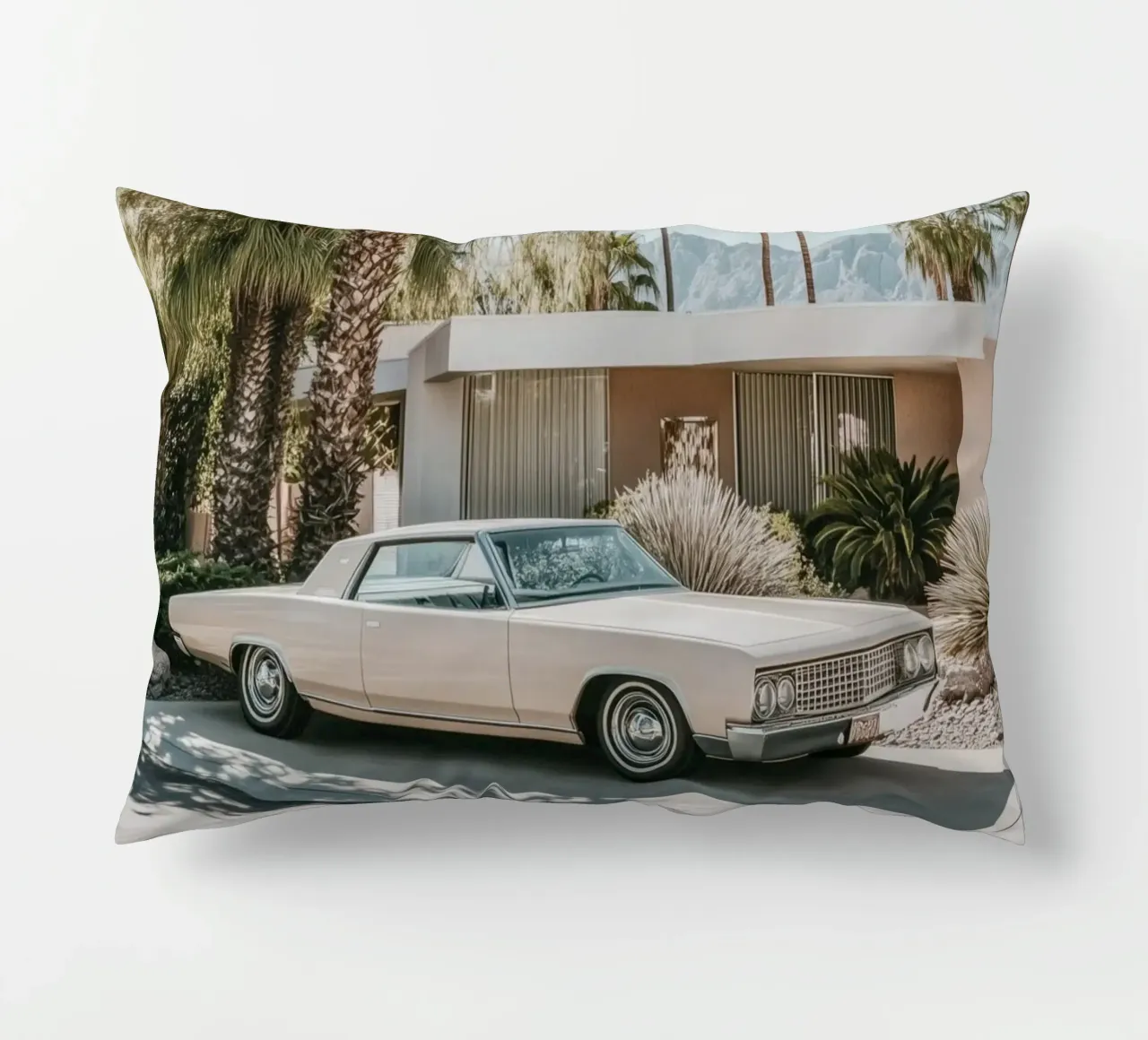 Palm Springs nostalgic architecture decorative cushion by Carinaprint