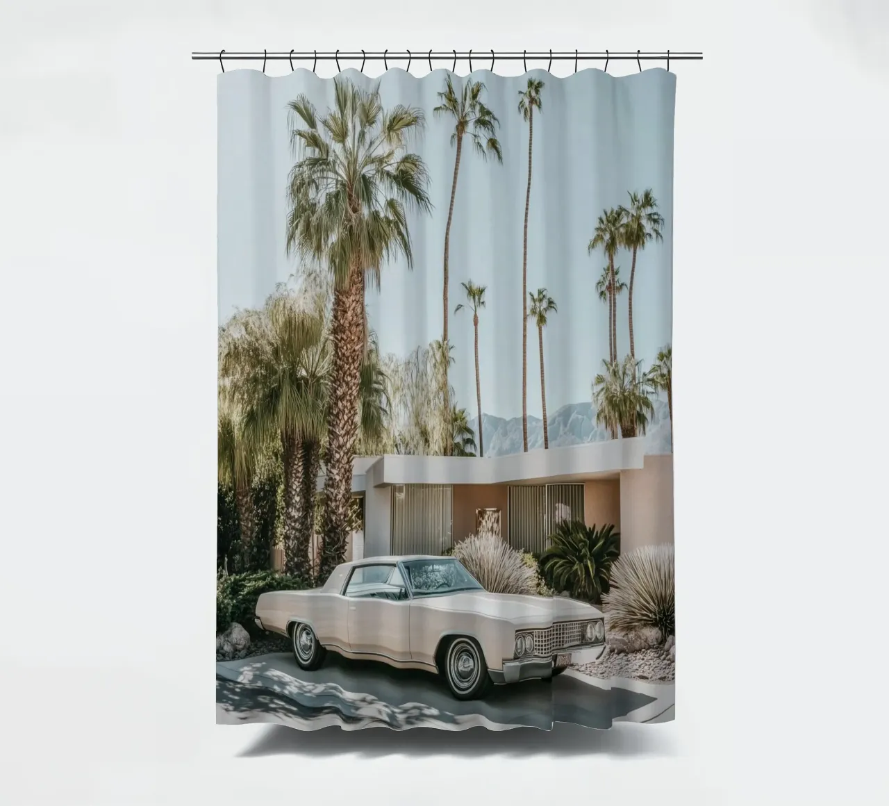Palm Springs nostalgic architecture shower curtain by Carinaprint
