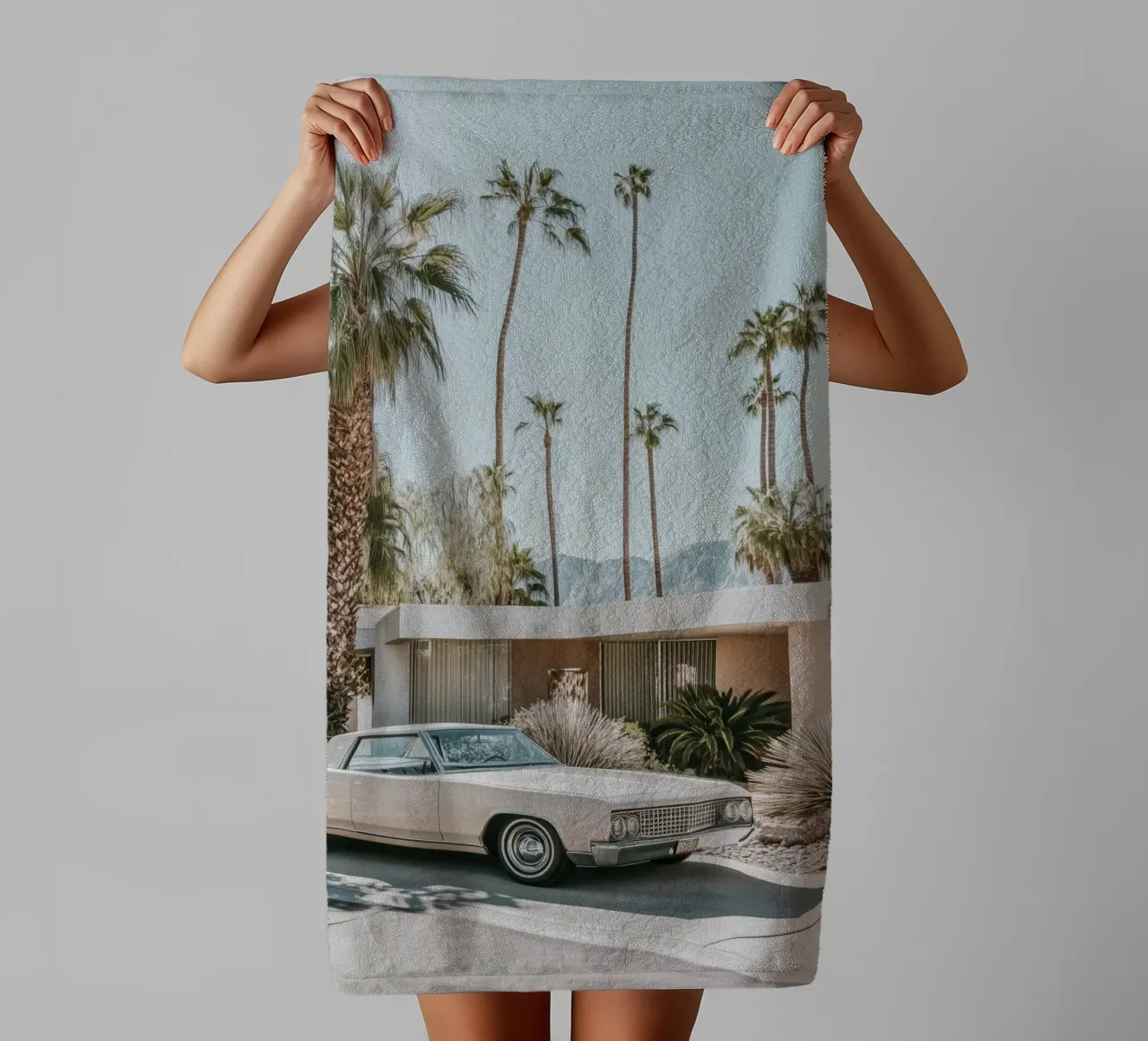 Palm Springs nostalgic architecture towel by Carinaprint