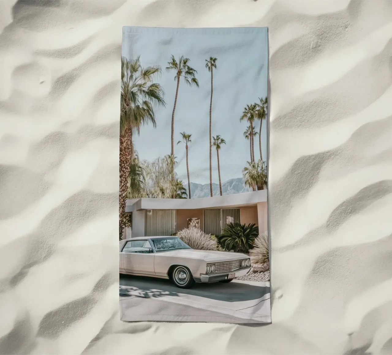 Palm Springs nostalgic architecture beach towel by Carinaprint