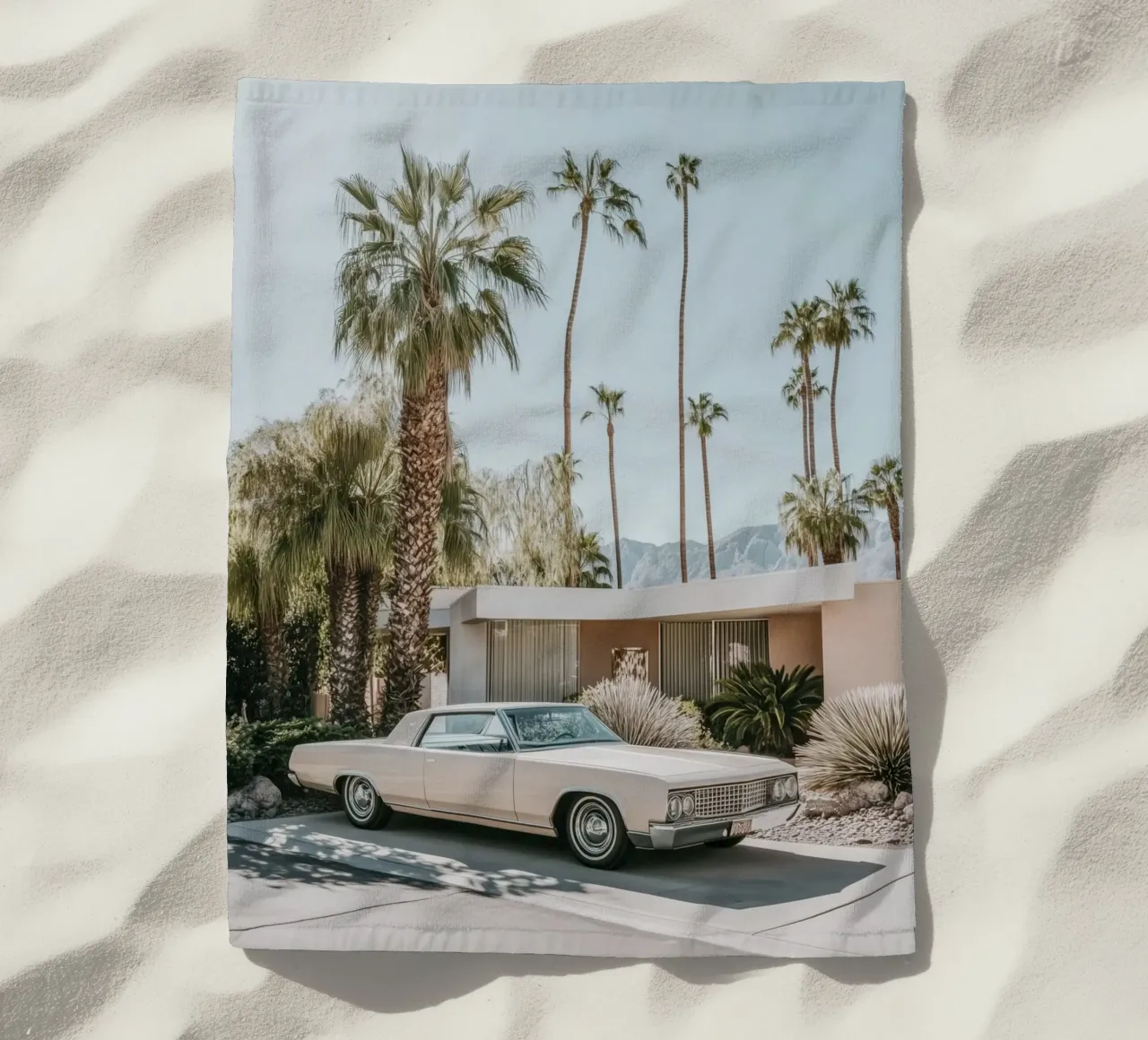 Palm Springs nostalgic architecture beach towel by Carinaprint
