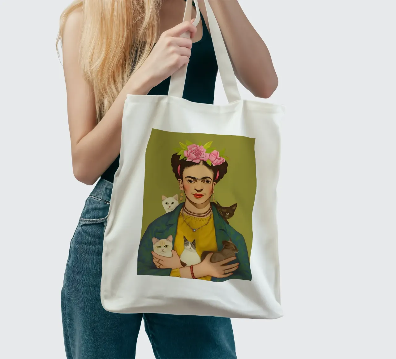 Il simpatico gatto di Frida borsa in juta da Carinaprint