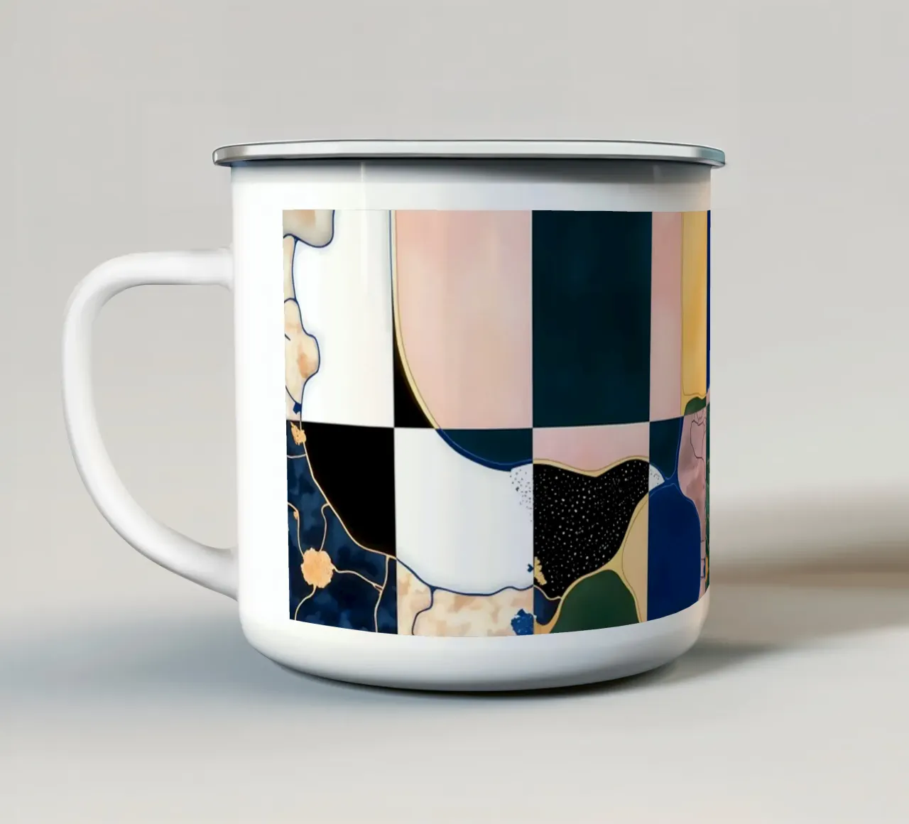 Luxe Checkerboard Abstract Marble Pattern enamel mug by 83oranges