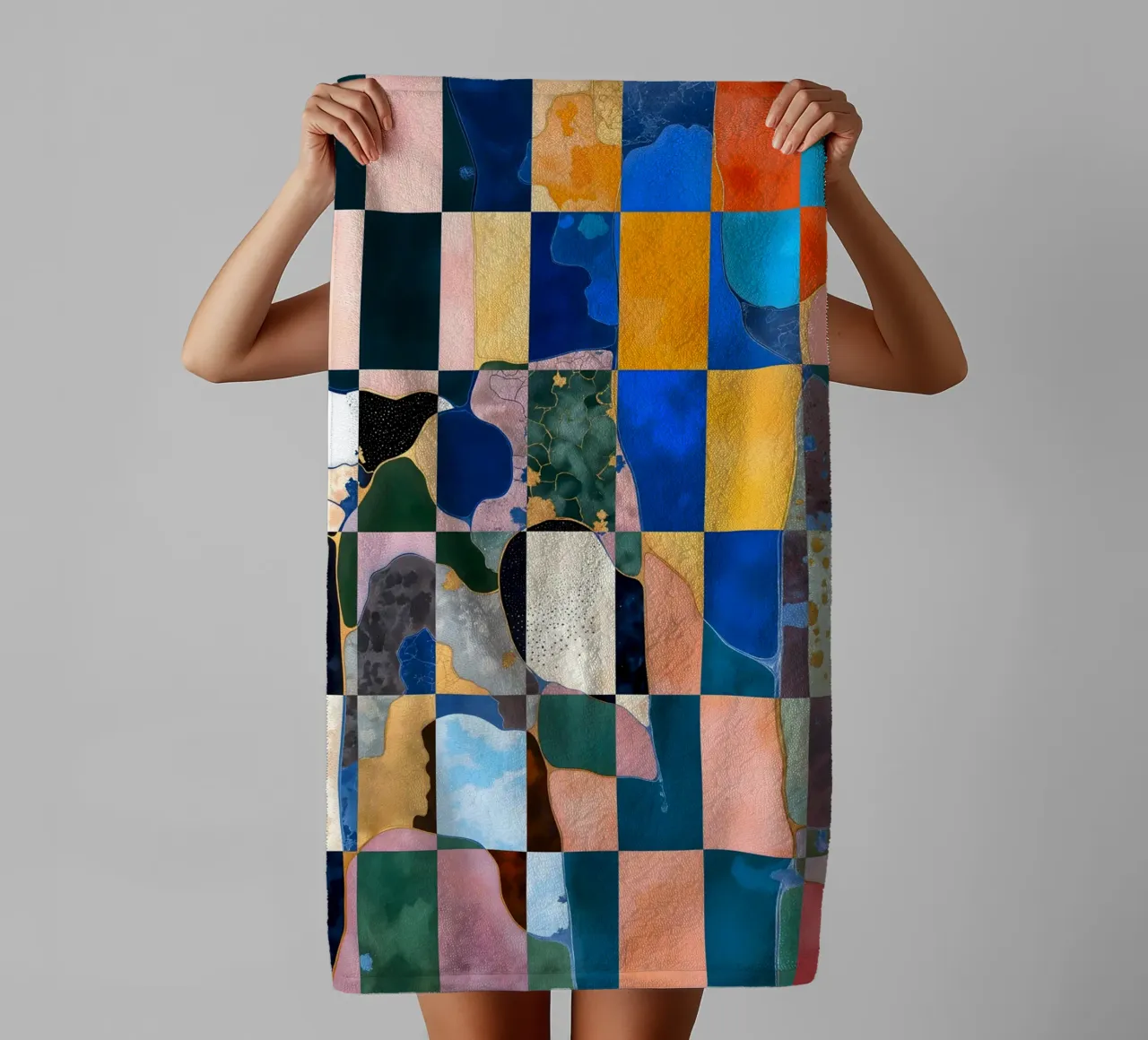 Motif marbré abstrait en damier de luxe serviette de bain de 83oranges