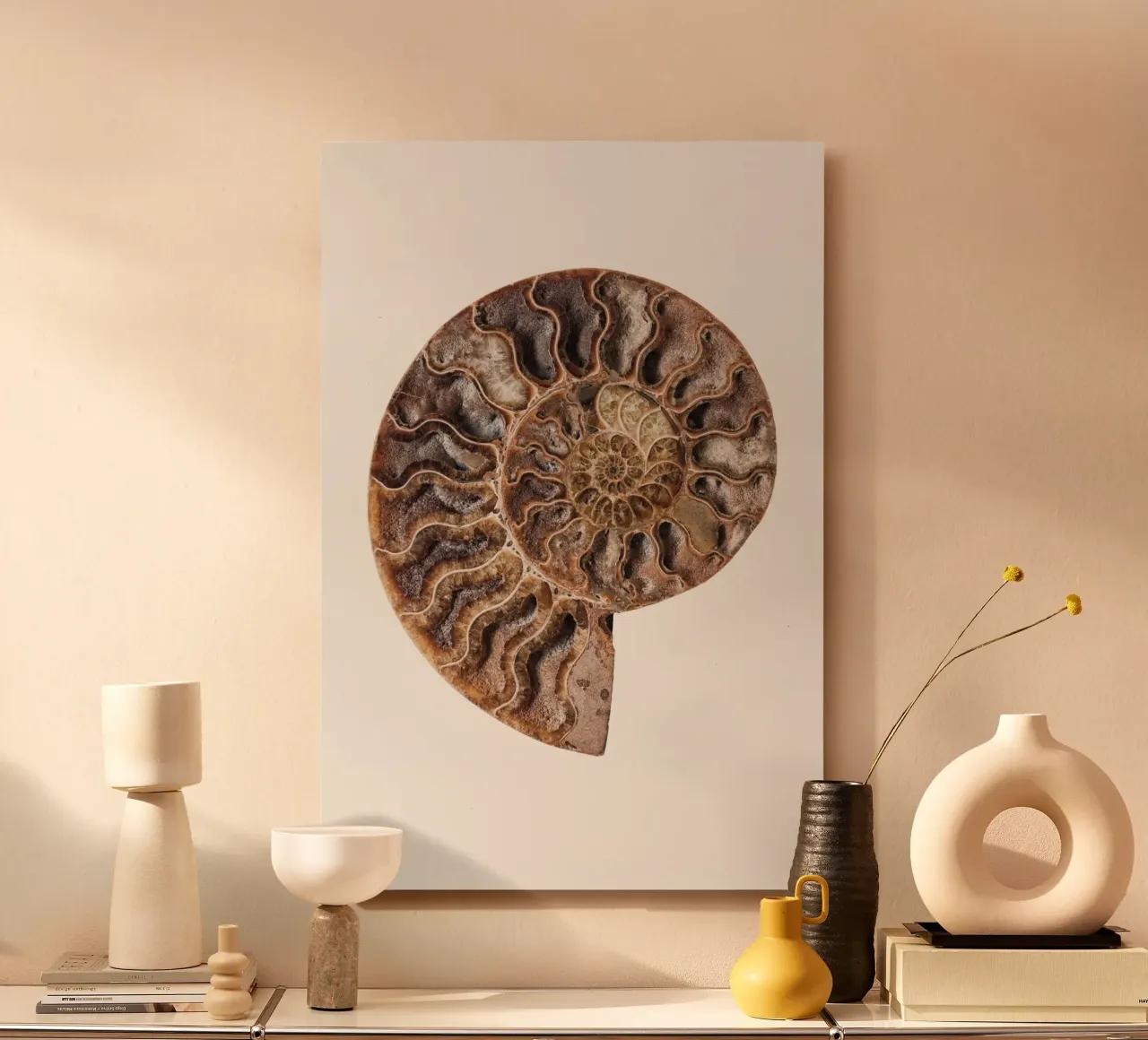 Ancient Elegance: Fossilized Nautilus Shell Cross-Section Po alu-dibond by Curious Collections by Marielle Leenders