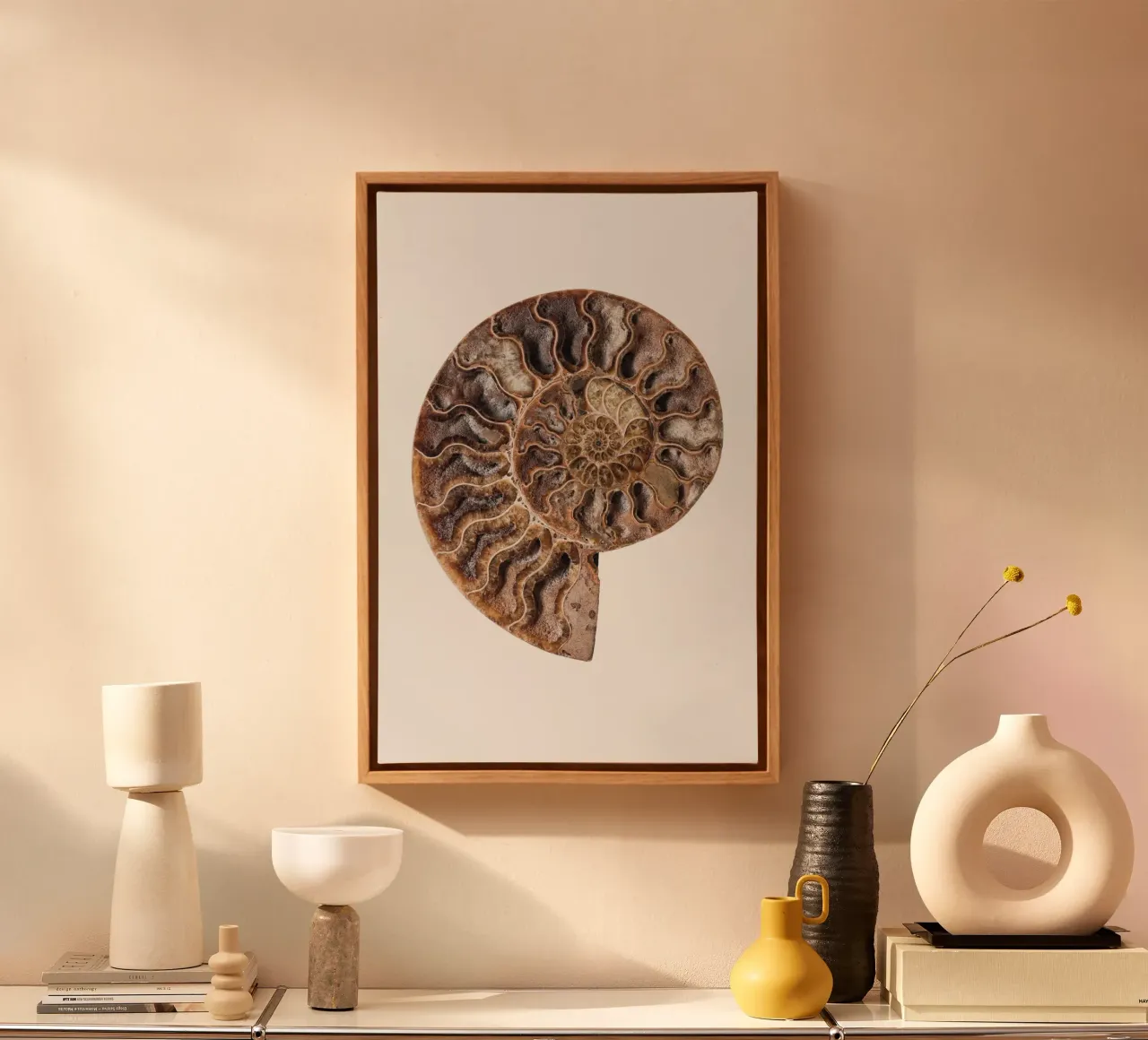 Ancient Elegance: Fossilized Nautilus Shell Cross-Section Po canvas by Curious Collections by Marielle Leenders