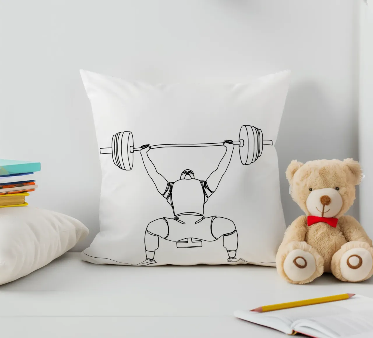 Weightlifting - Minimalist Line Art decorative cushion by Viv Line Art