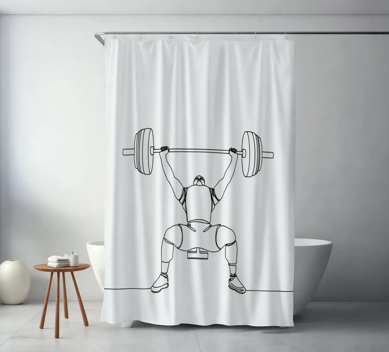 Weightlifting - Minimalist Line Art shower curtain by Viv Line Art
