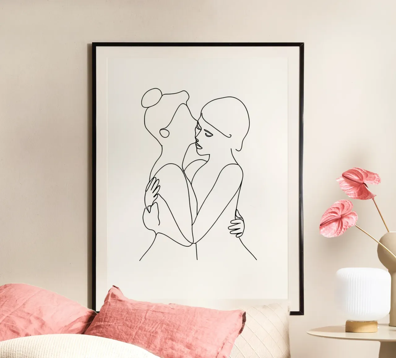 Abbracci e baci - Line art minimalista carta hahnemühle da Viv Line Art