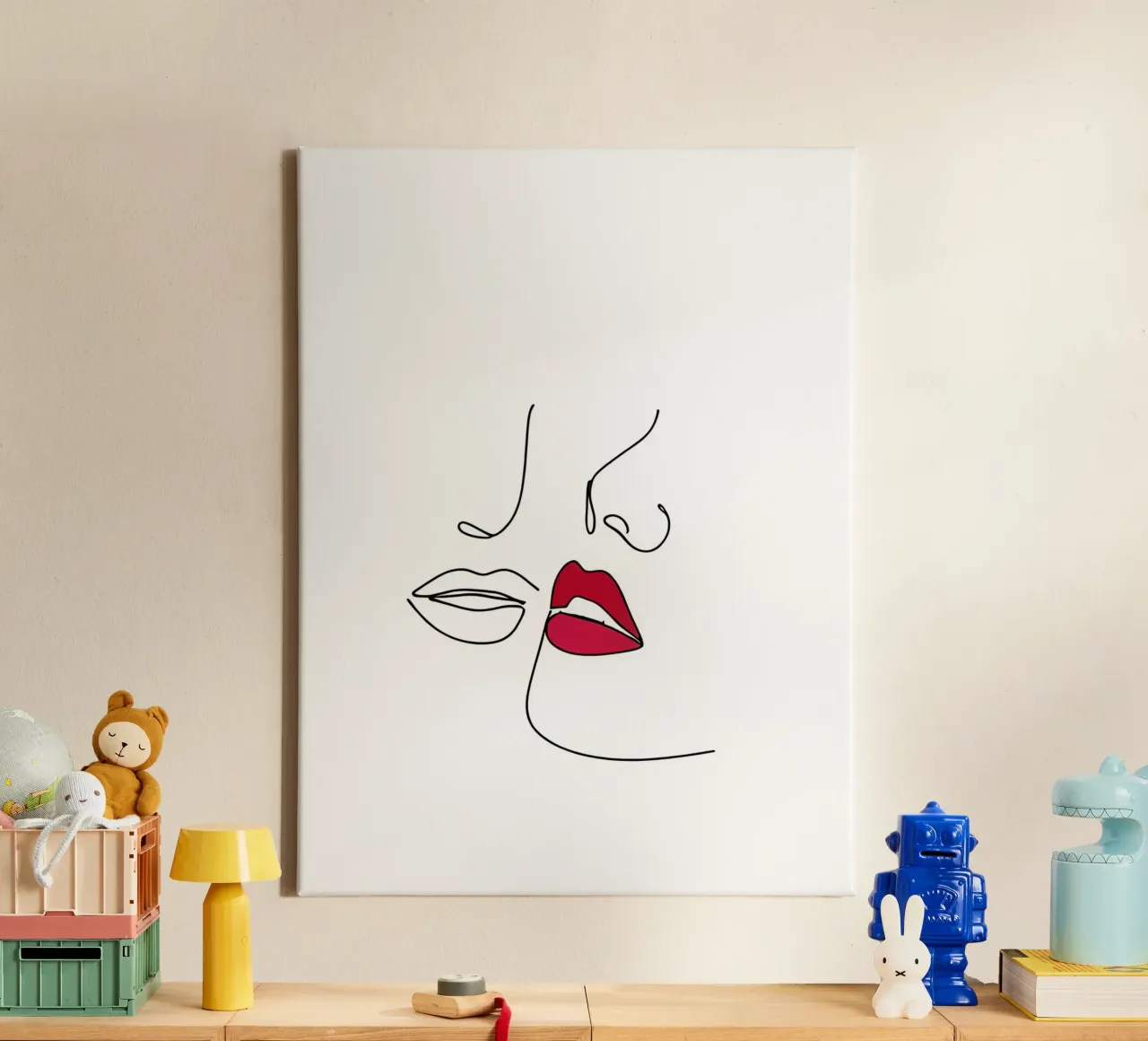 Kissing - Minimalist Line Art canvas by Viv Line Art