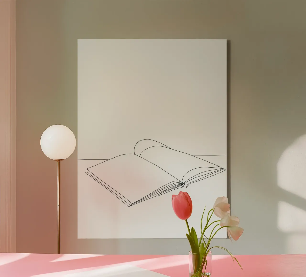 Open Book - Minimalist Line Art canvas with Floater frame by Viv Line Art