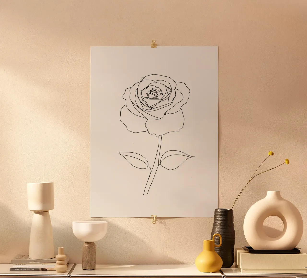 Fiore - Line art minimalista poster con telaio in alluminio da Viv Line Art