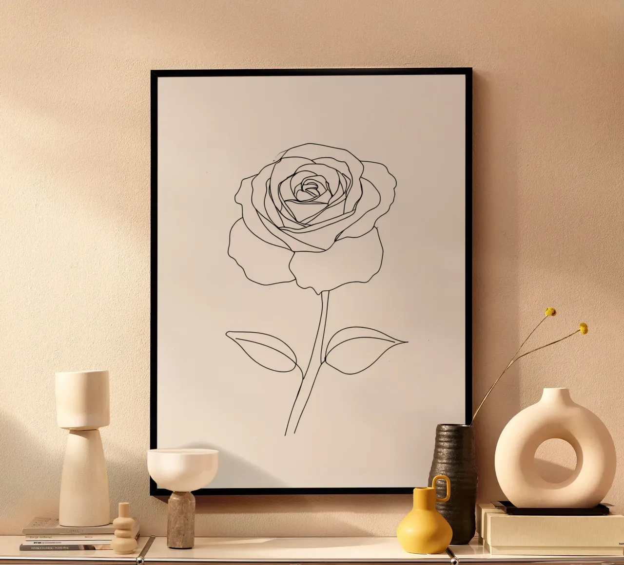 Fiore - Line art minimalista poster con telaio in alluminio da Viv Line Art