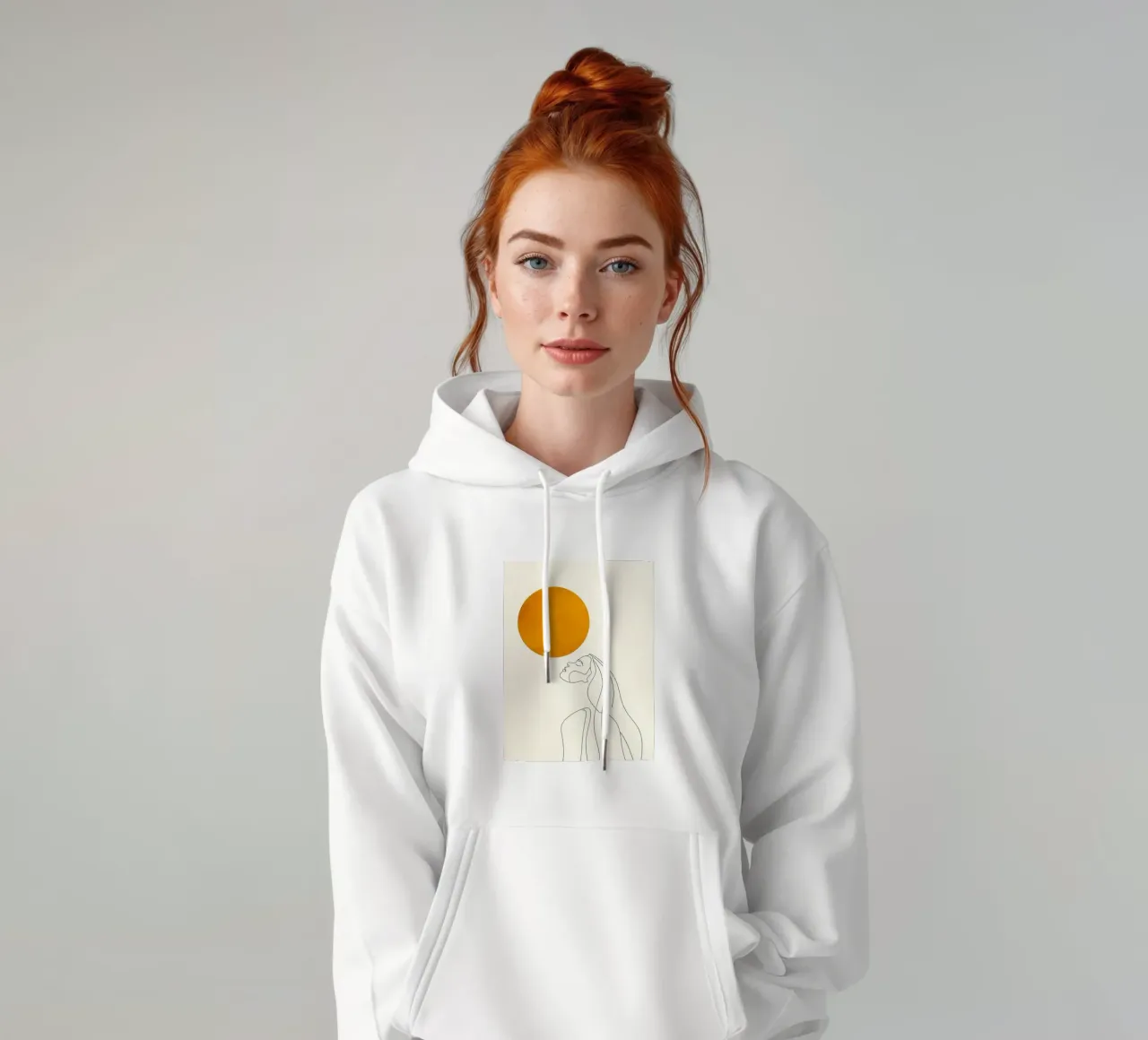 Donna e sole - Line art minimalista felpa con cappuccio da Viv Line Art