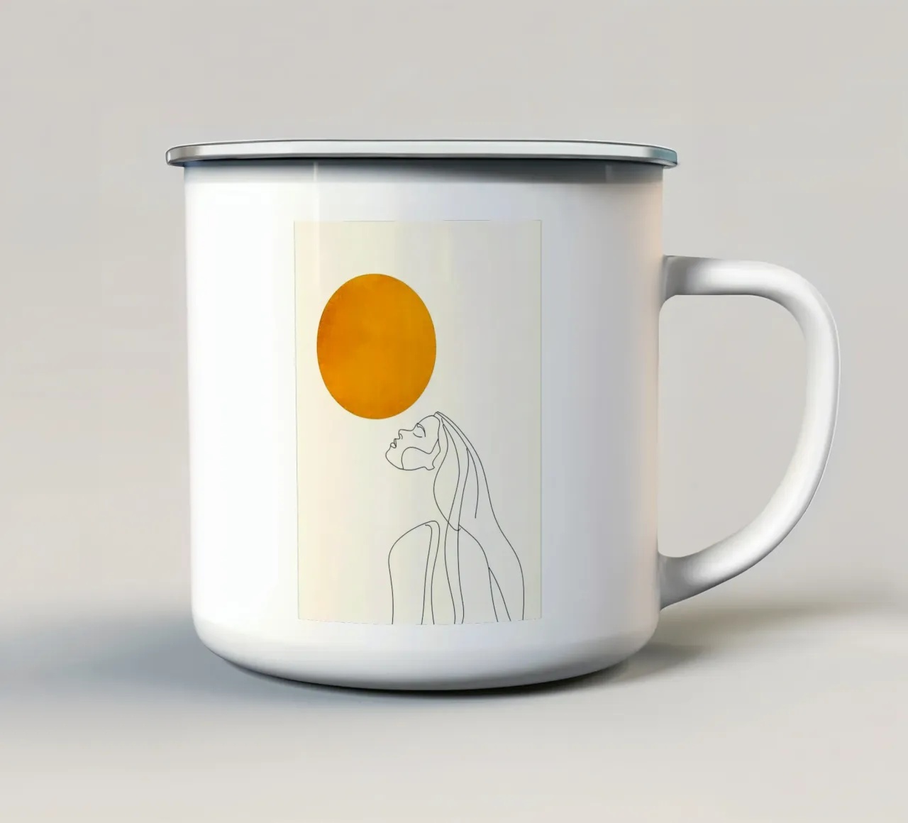 Donna e sole - Line art minimalista tazza in smalto da Viv Line Art