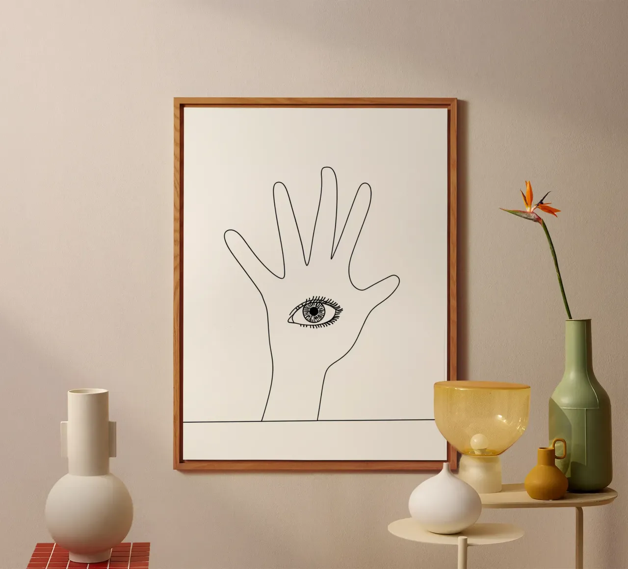 Occhio in mano - Line art minimalista alluminio dibond da Viv Line Art
