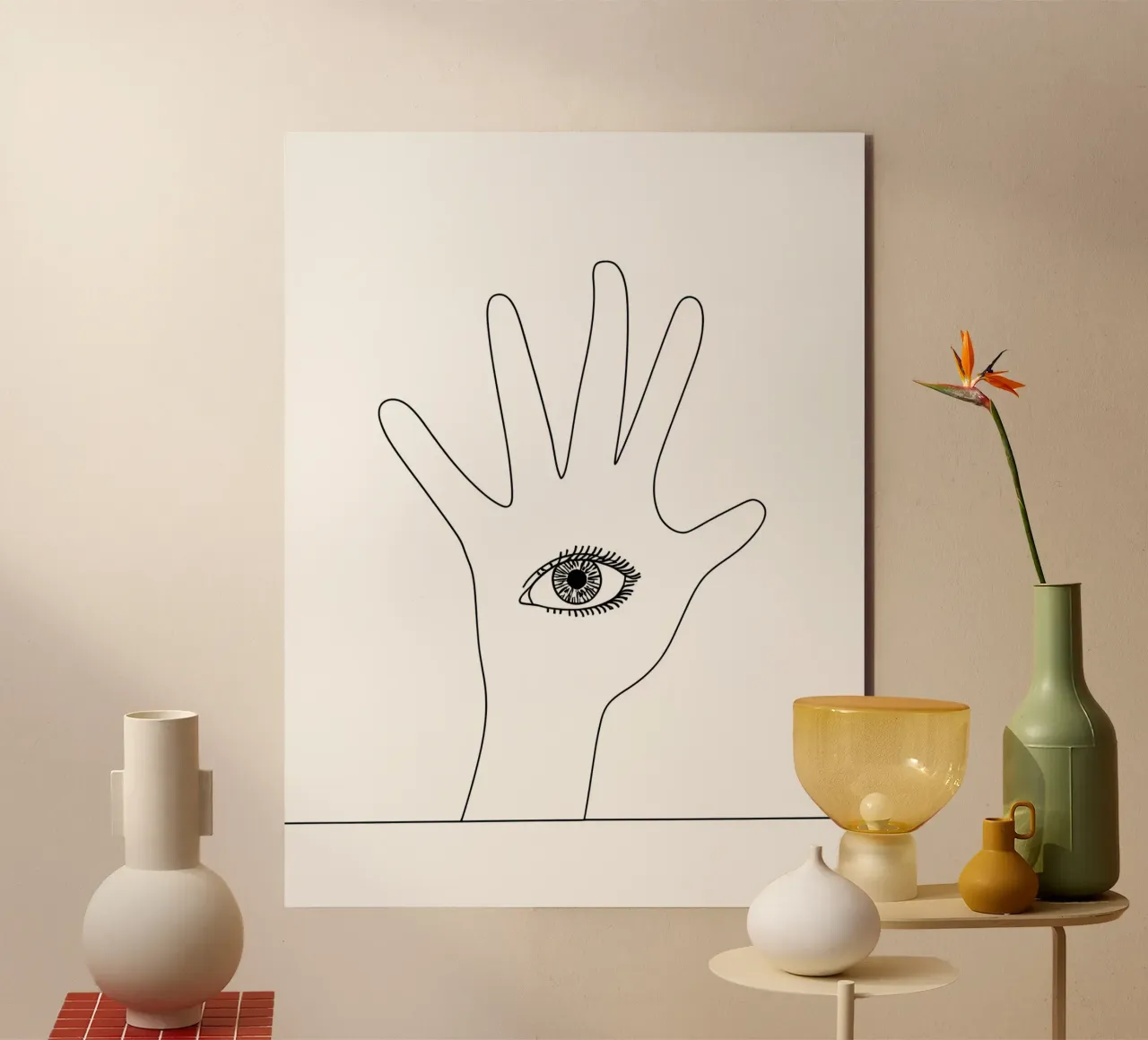 Occhio in mano - Line art minimalista alluminio dibond da Viv Line Art