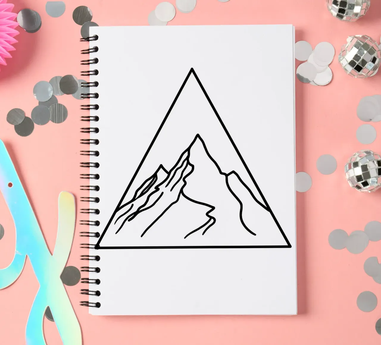 Mountain Under Triangle - Minimalist Line Art spiral notebook by Viv Line Art