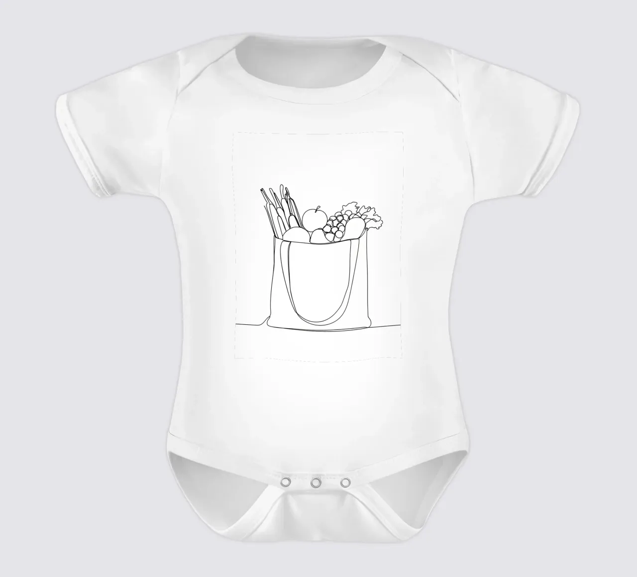 Frutta e verdura in una borsa della spesa - Line Art minimalista body neonato maniche corte da Viv Line Art