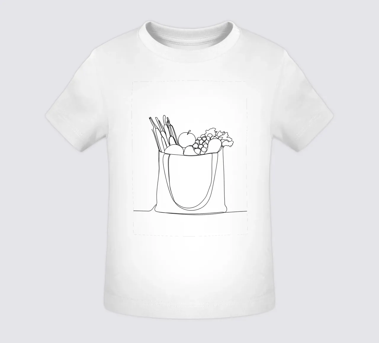 Frutta e verdura in una borsa della spesa - Line Art minimalista maglietta neonato da Viv Line Art