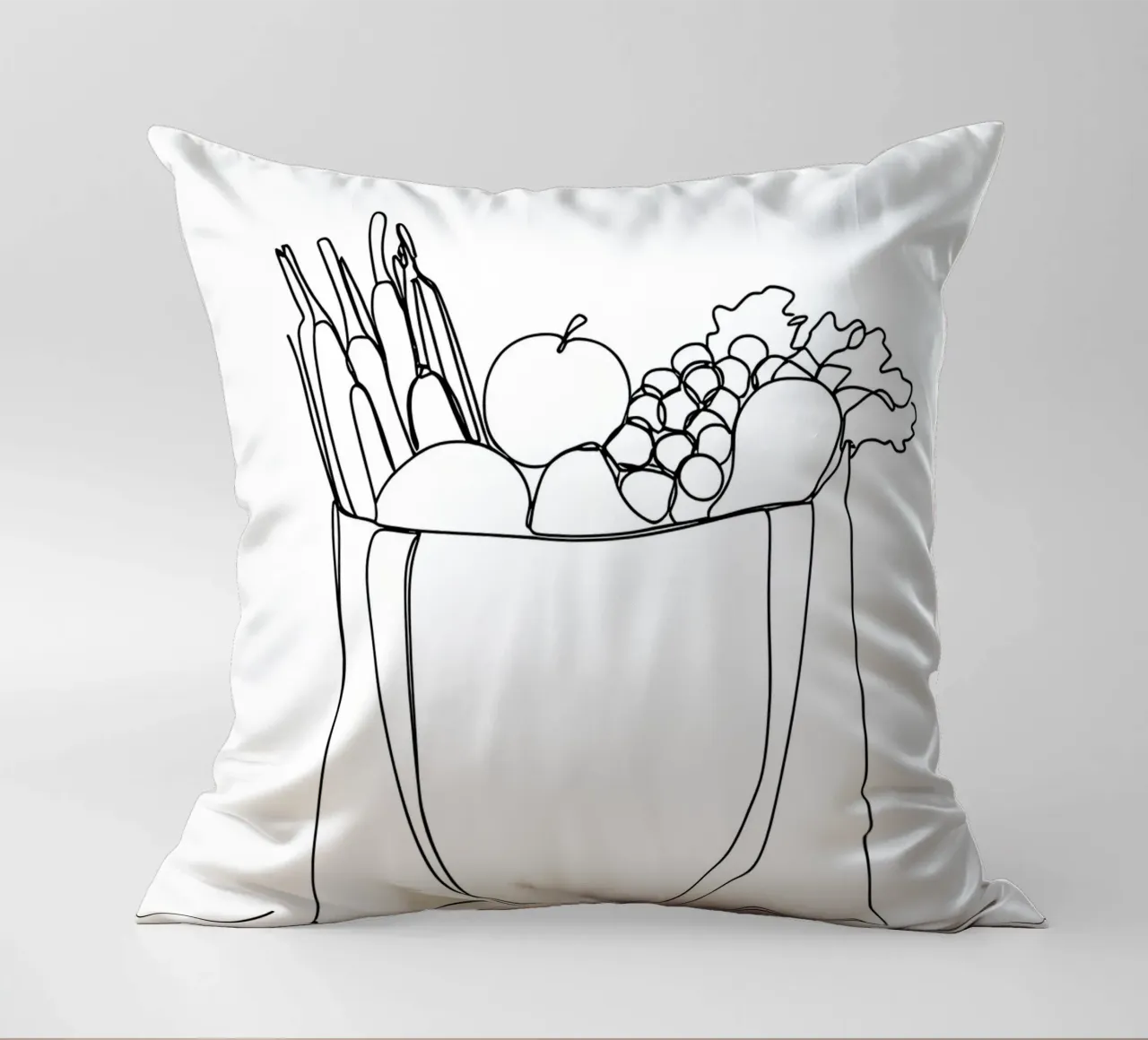 Frutta e verdura in una borsa della spesa - Line Art minimalista cuscino da Viv Line Art