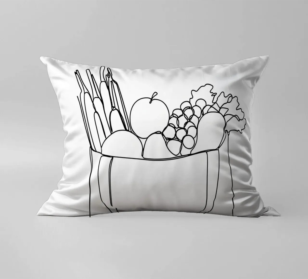 Frutta e verdura in una borsa della spesa - Line Art minimalista cuscino da Viv Line Art