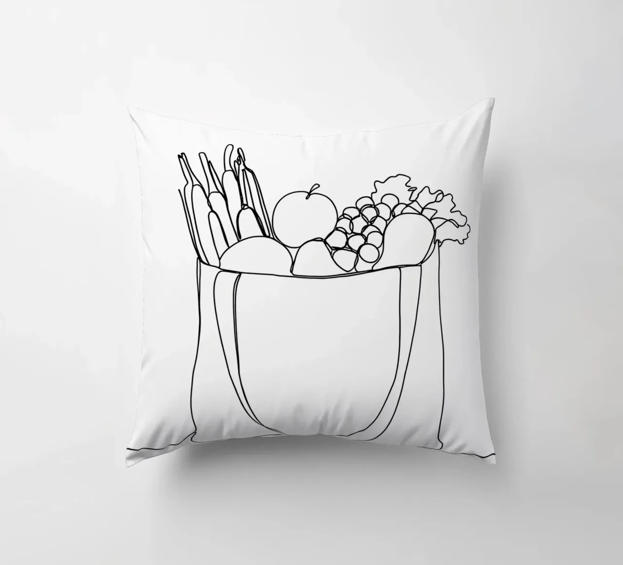 Frutta e verdura in una borsa della spesa - Line Art minimalista cuscino da Viv Line Art