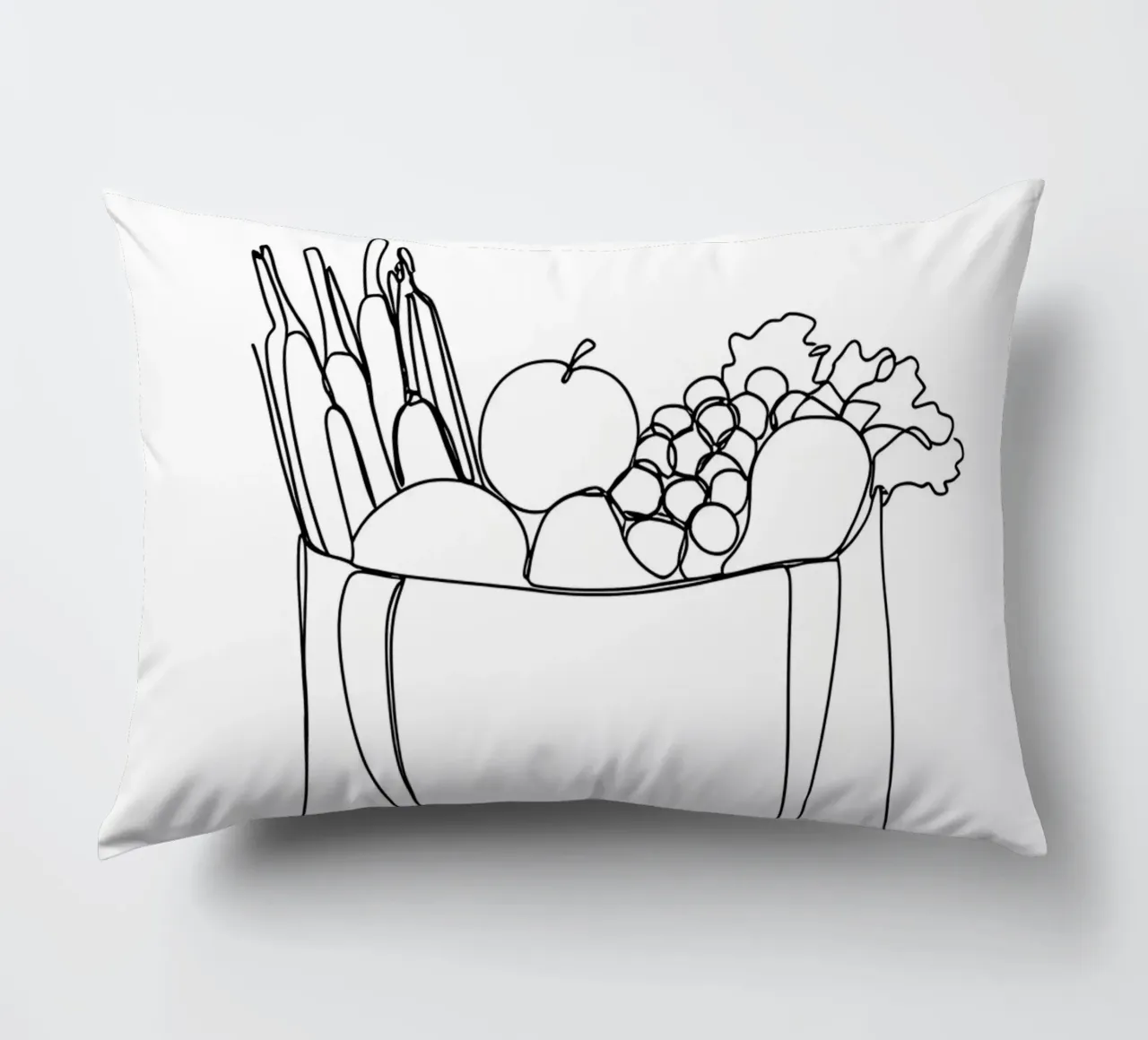 Frutta e verdura in una borsa della spesa - Line Art minimalista cuscino da Viv Line Art