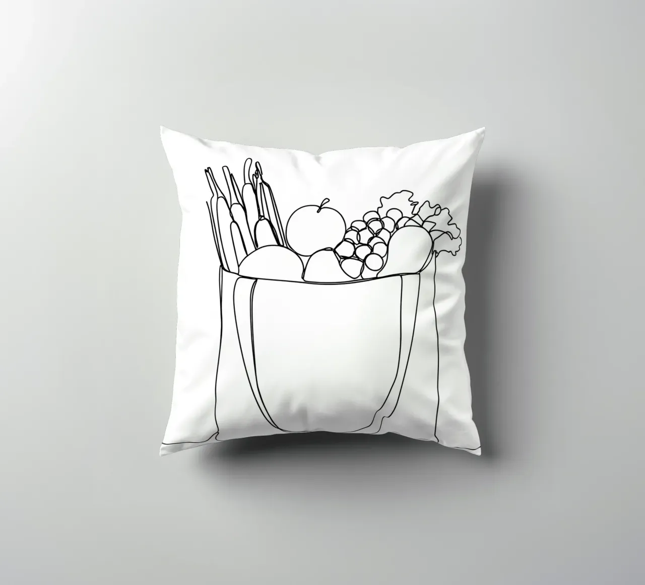 Frutta e verdura in una borsa della spesa - Line Art minimalista cuscino da Viv Line Art