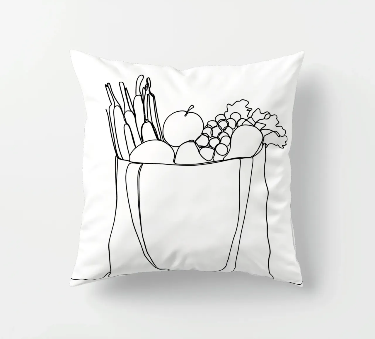 Frutta e verdura in una borsa della spesa - Line Art minimalista cuscino da Viv Line Art