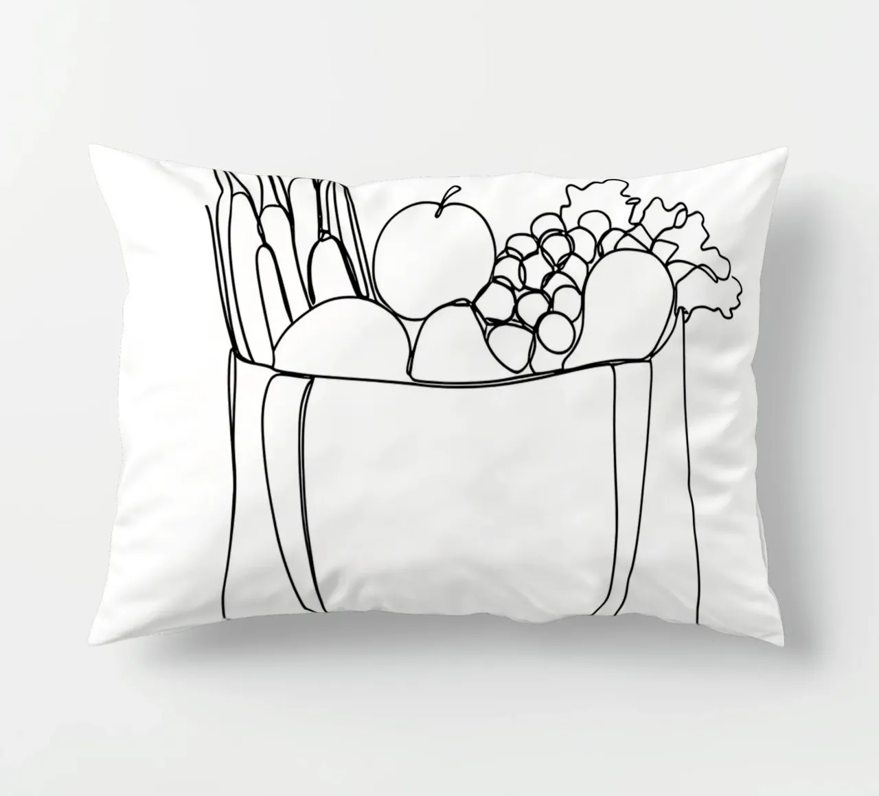 Frutta e verdura in una borsa della spesa - Line Art minimalista cuscino da Viv Line Art