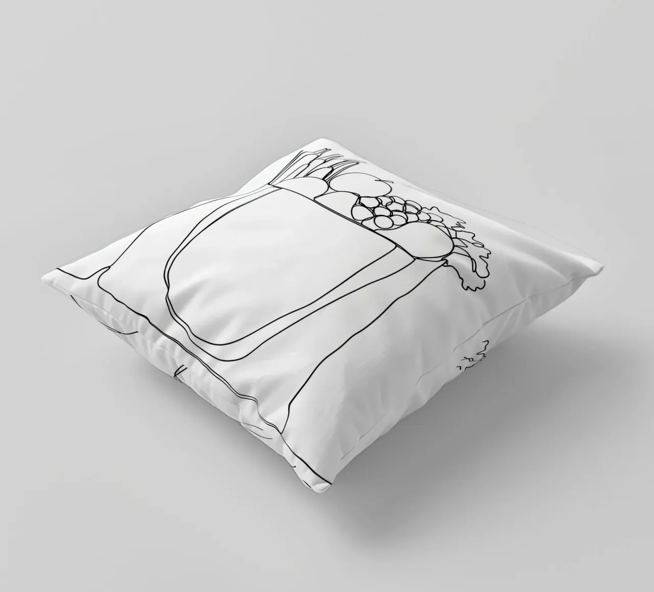 Frutta e verdura in una borsa della spesa - Line Art minimalista cuscino da Viv Line Art