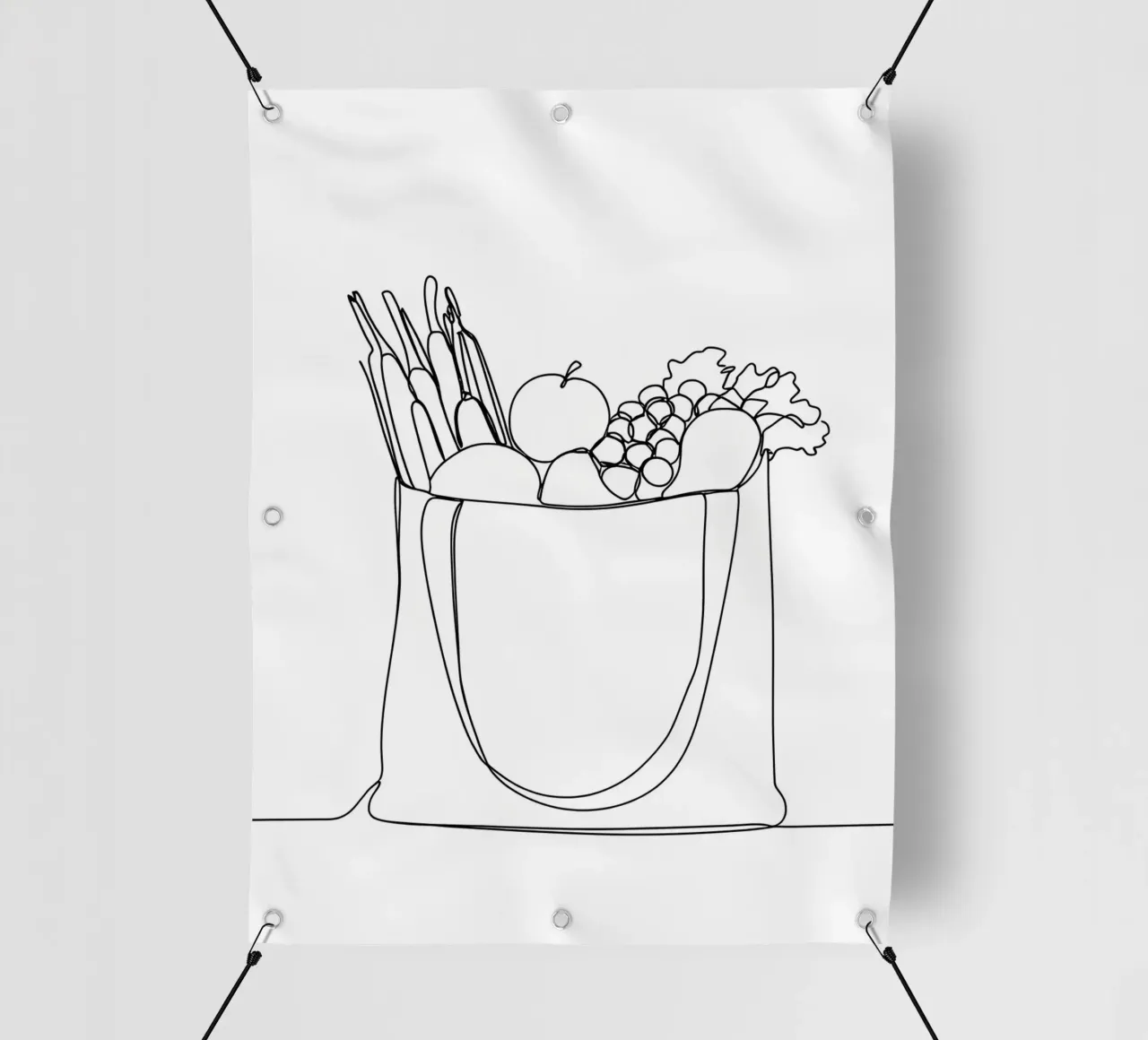 Frutta e verdura in una borsa della spesa - Line Art minimalista telo in pvc da Viv Line Art