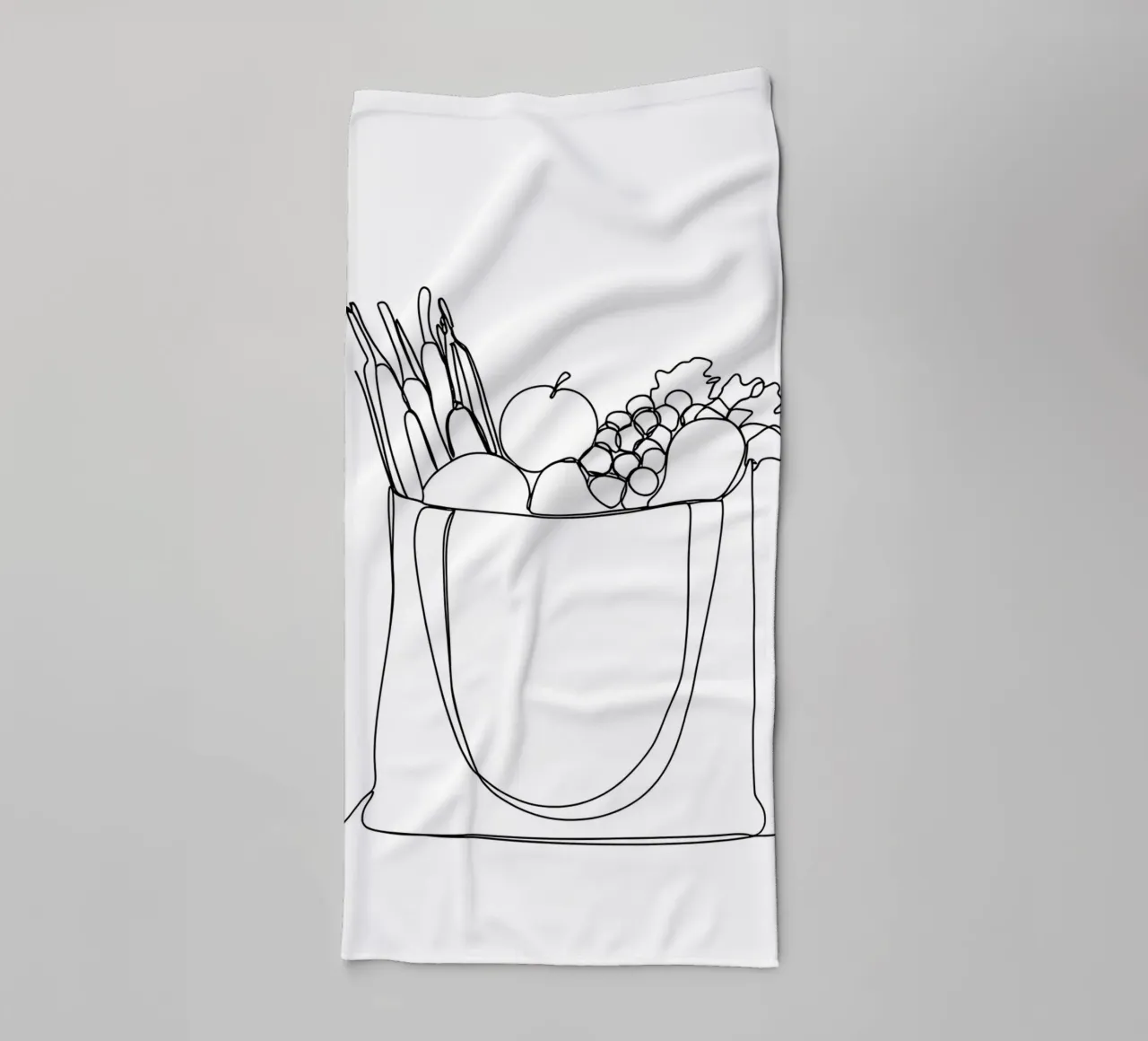 Frutta e verdura in una borsa della spesa - Line Art minimalista asciugamano da bagno da Viv Line Art