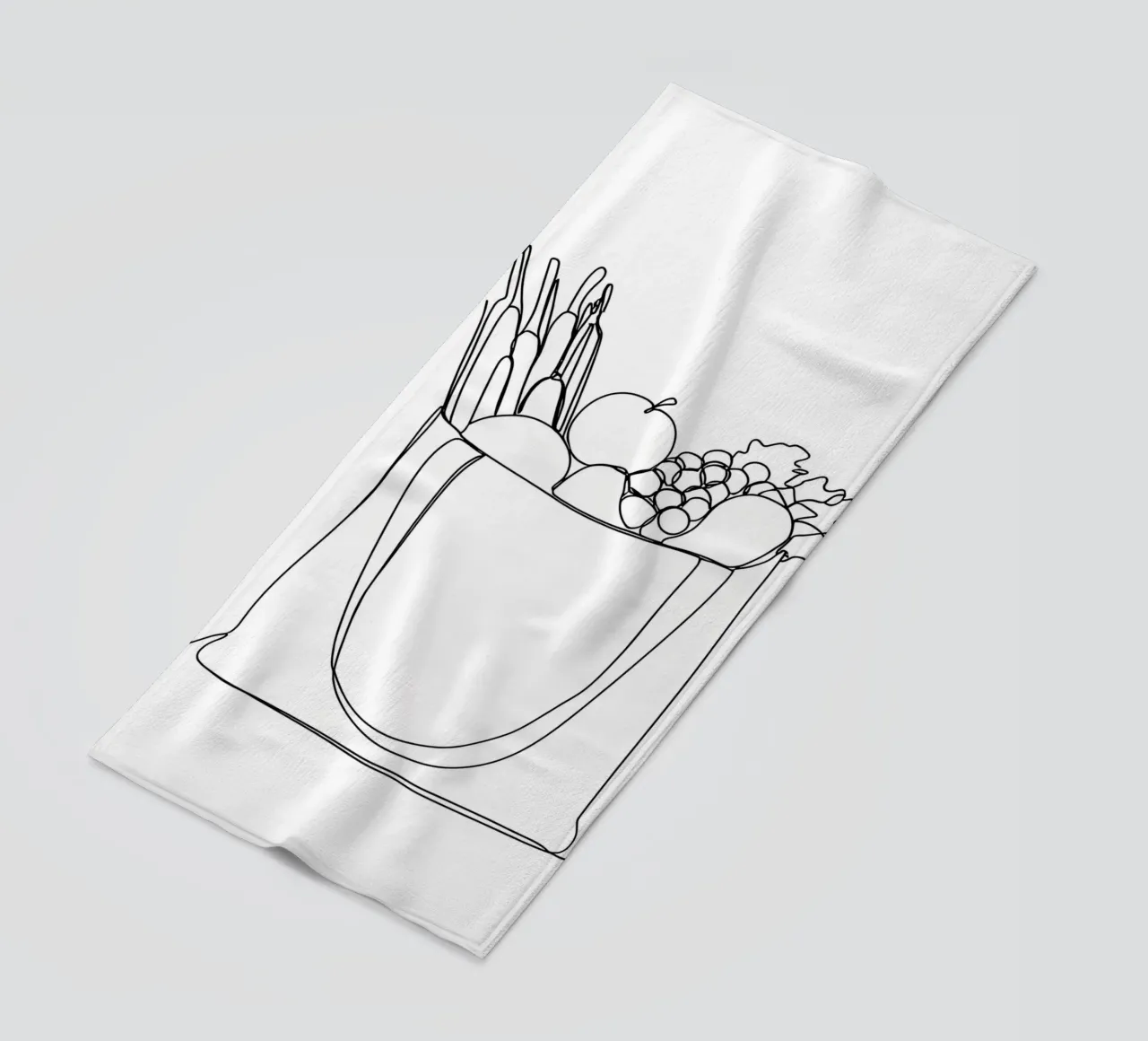 Frutta e verdura in una borsa della spesa - Line Art minimalista telo mare da Viv Line Art