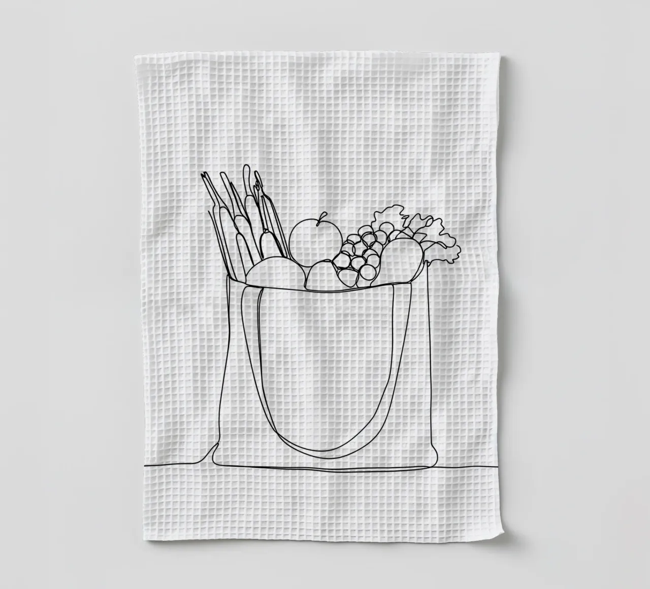 Frutta e verdura in una borsa della spesa - Line Art minimalista canovaccio da cucina da Viv Line Art