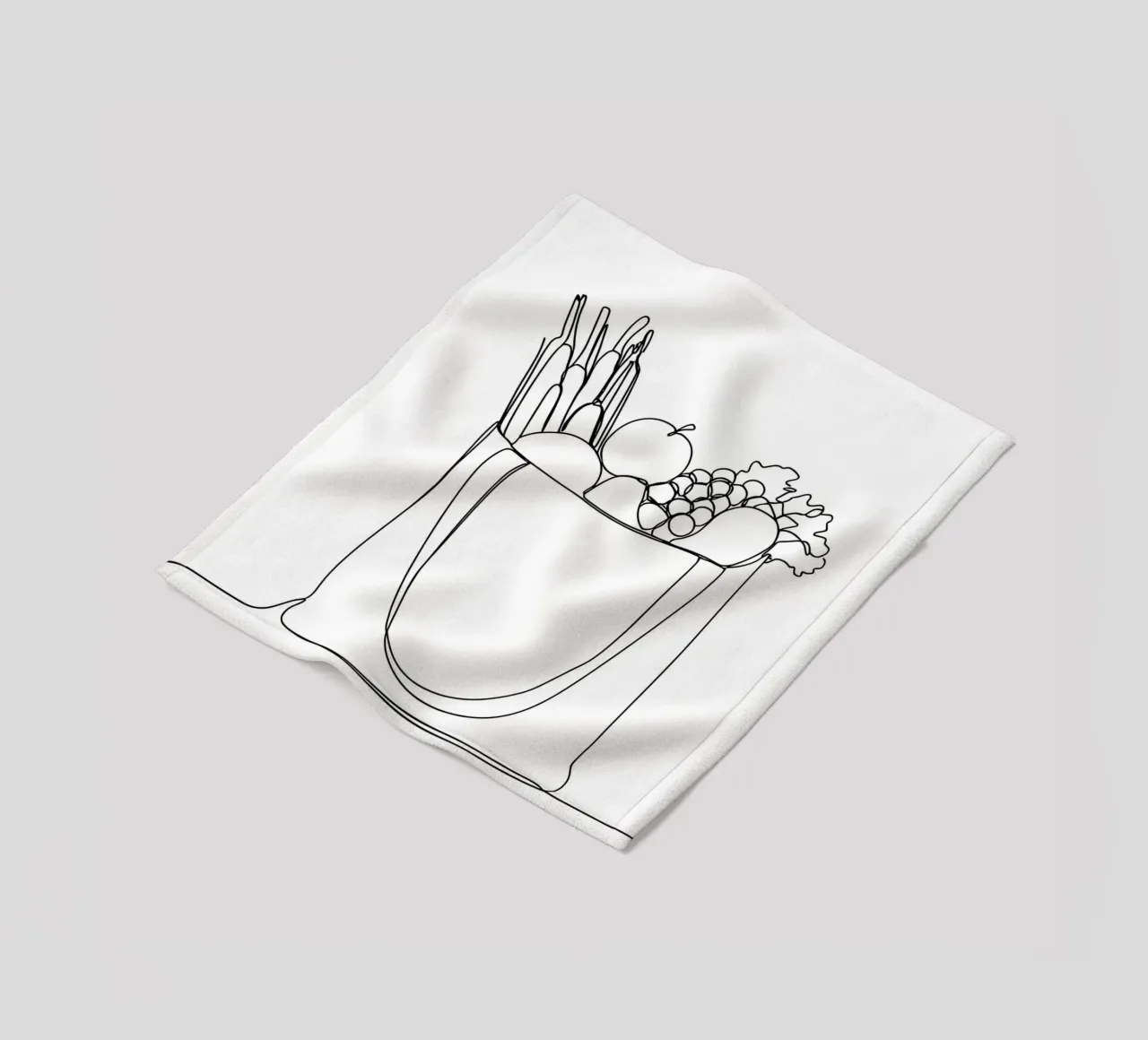 Frutta e verdura in una borsa della spesa - Line Art minimalista coperta in pile da Viv Line Art