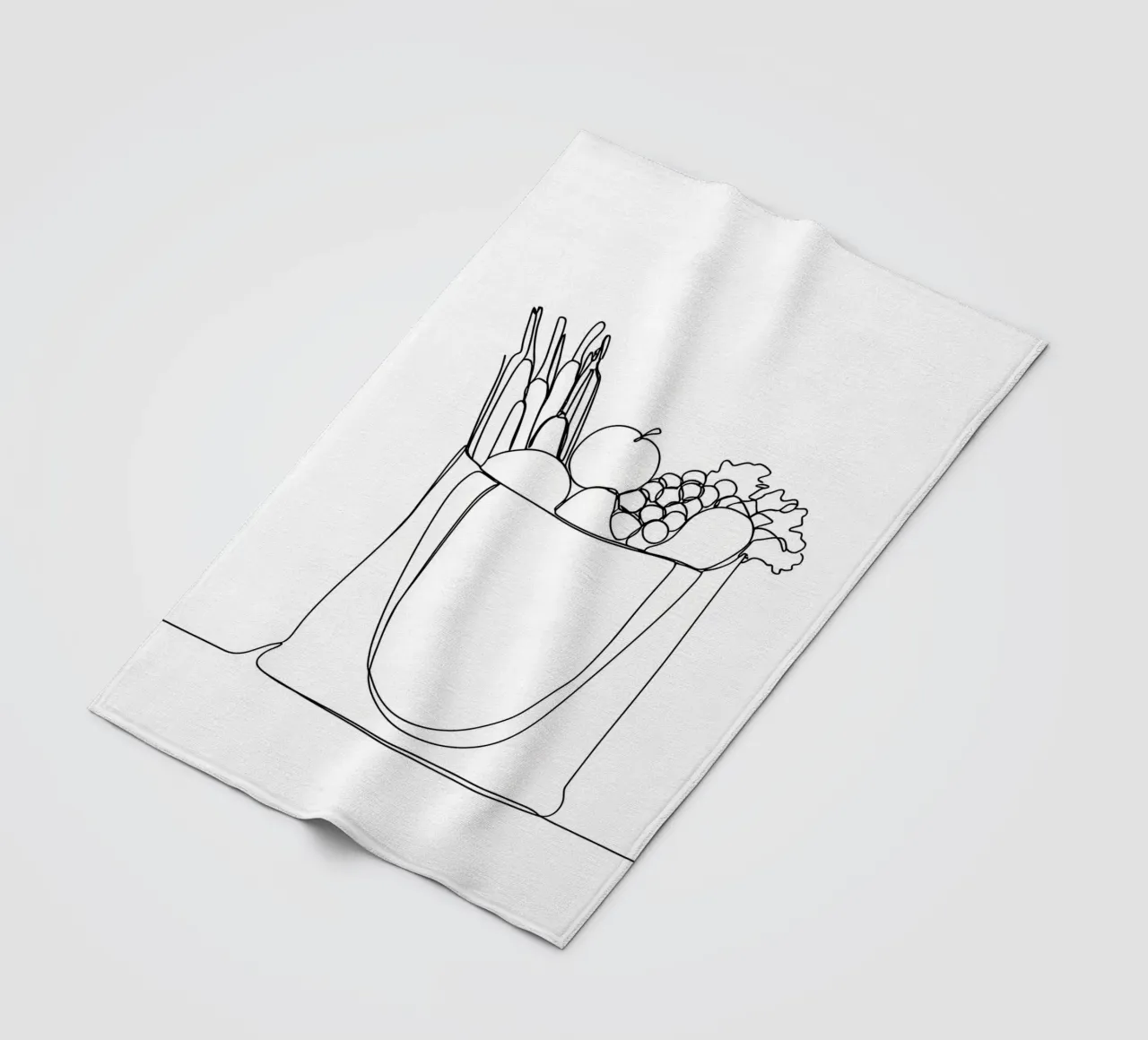 Frutta e verdura in una borsa della spesa - Line Art minimalista coperta in pile da Viv Line Art