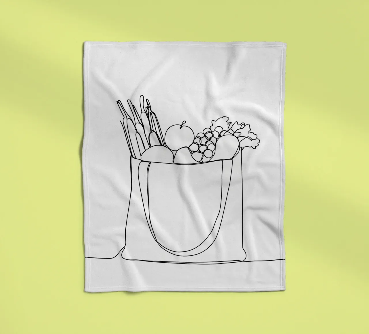 Frutta e verdura in una borsa della spesa - Line Art minimalista coperta in pile da Viv Line Art
