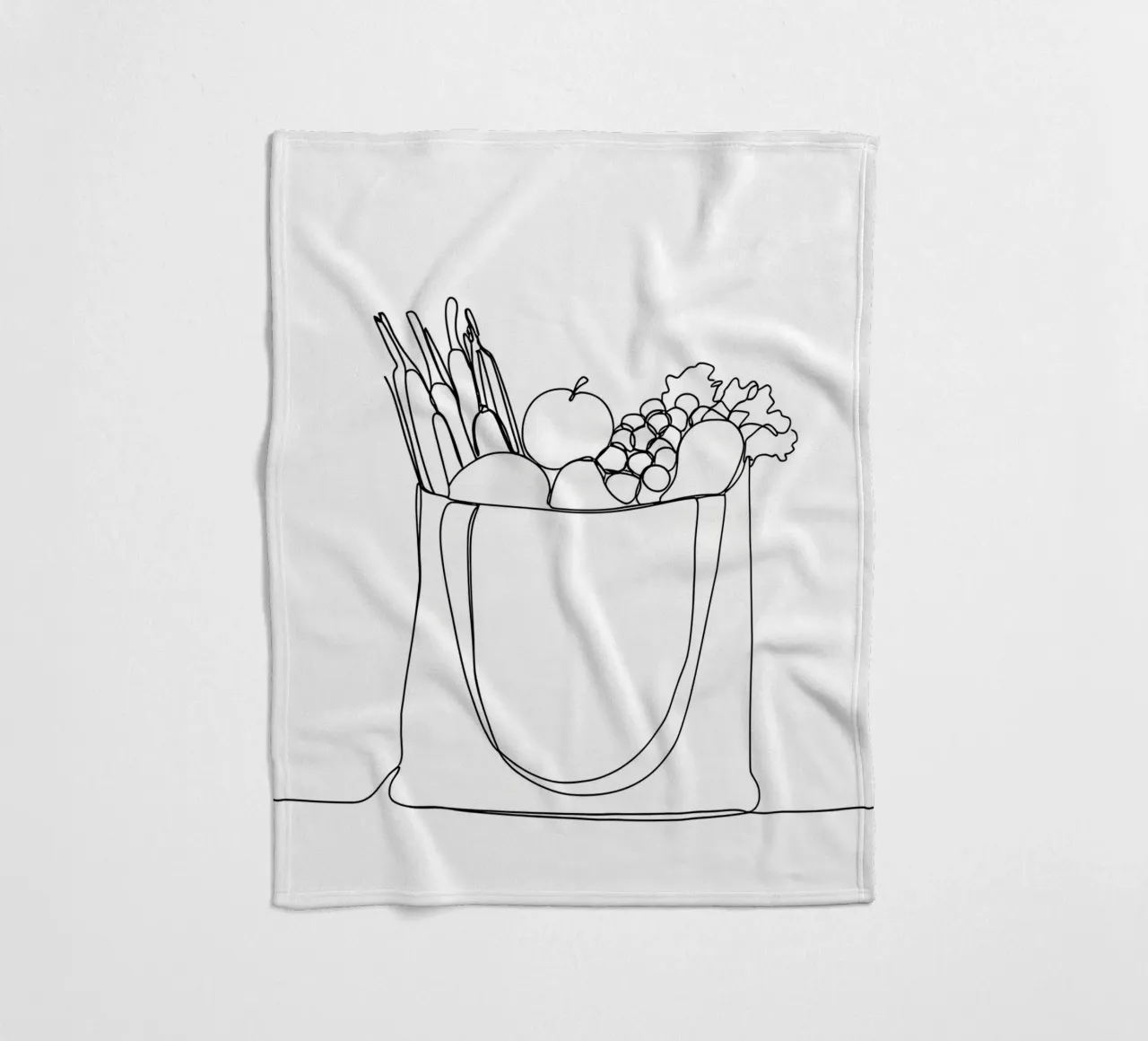 Frutta e verdura in una borsa della spesa - Line Art minimalista coperta in pile da Viv Line Art