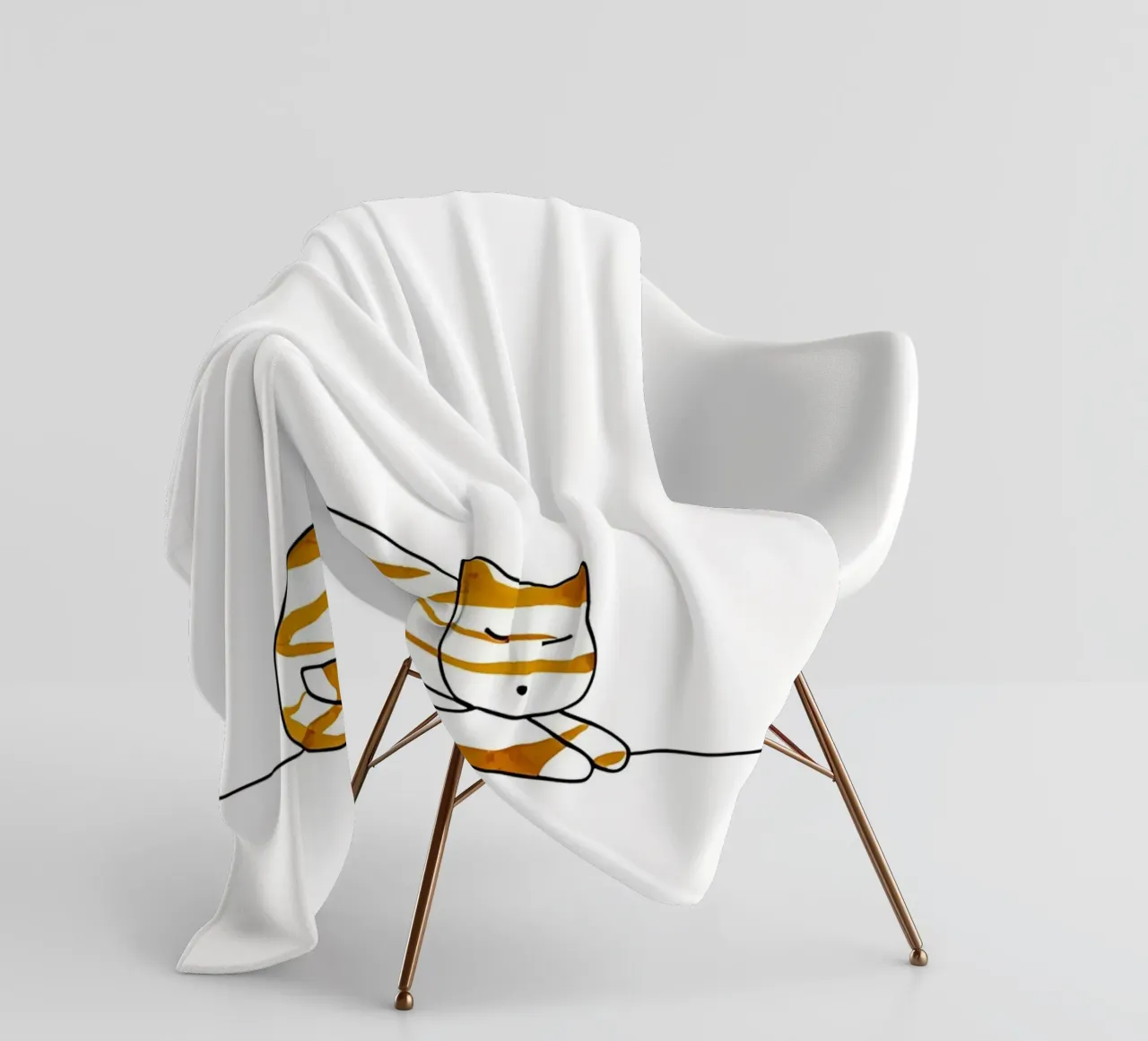 Funny Cat - Minimalist Line Art fleece blanket by Viv Line Art