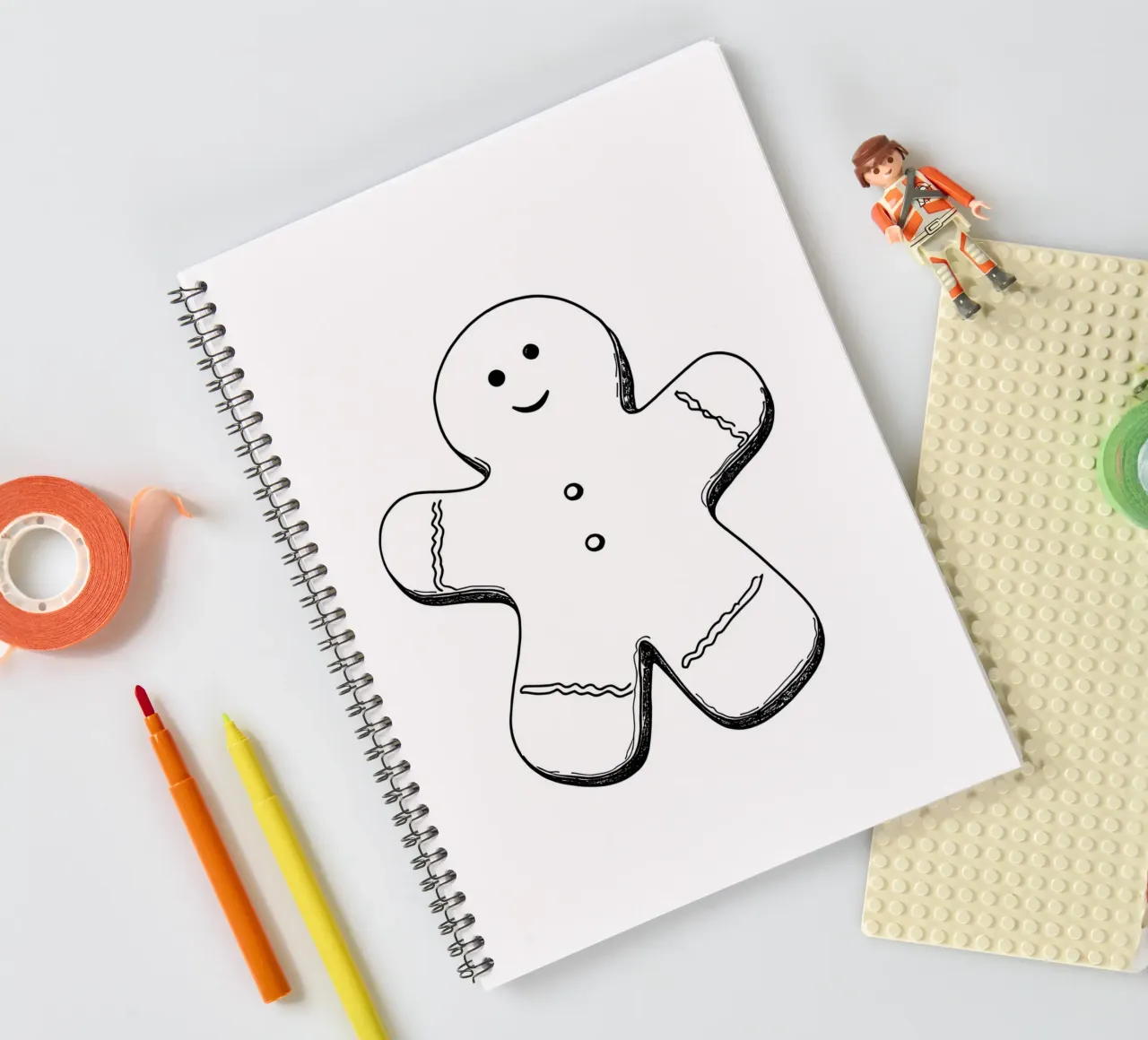Gingerbread Smiling - Minimalist Line Art spiral notebook by Viv Line Art
