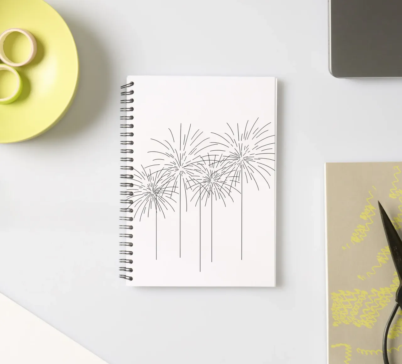 Fireworks - Minimalist Line Art spiral notebook by Viv Line Art