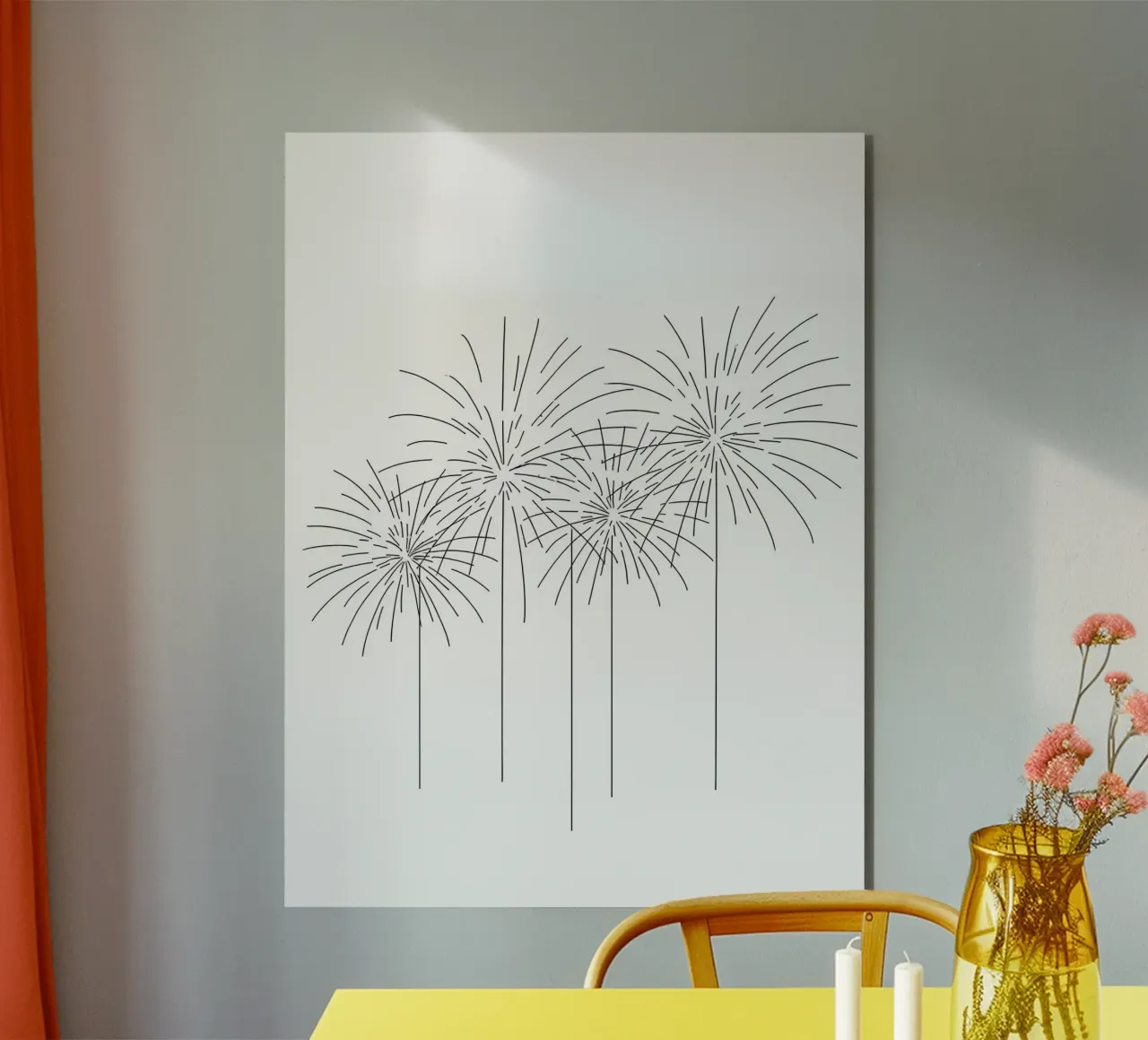 Fuochi d'artificio - Line art minimalista alluminio dibond da Viv Line Art