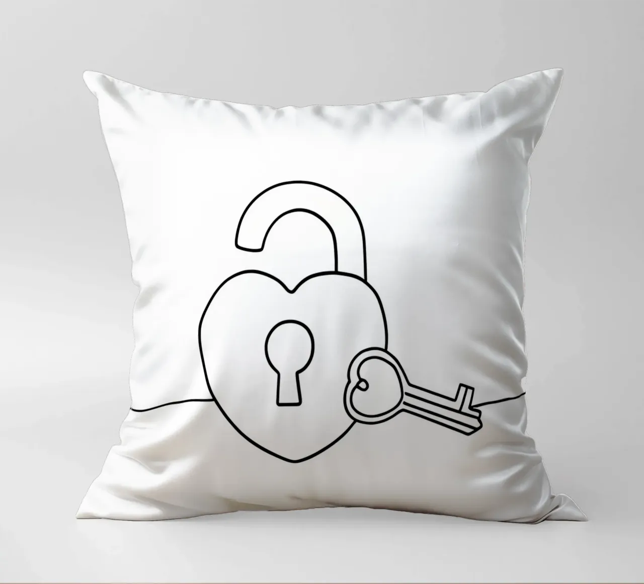 Valentines Day Heart Lock And Key - Minimalist Line Art decorative cushion by Viv Line Art